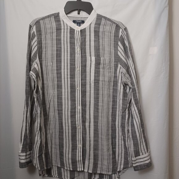 CALVIN KLEIN WOMEN'S COTTON SHEER STRIPED ROUND NECK BUTTON UP SHIRT - Picture 10 of 13